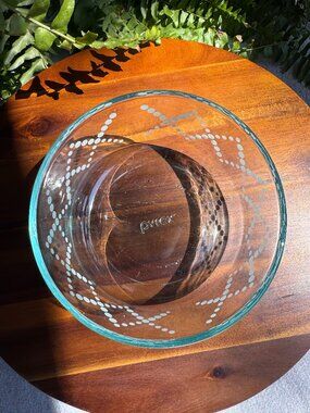 Vintage Pyrex 7201 Clear Glass Bowl White Polka Dot Diamond Pattern 1 Quart